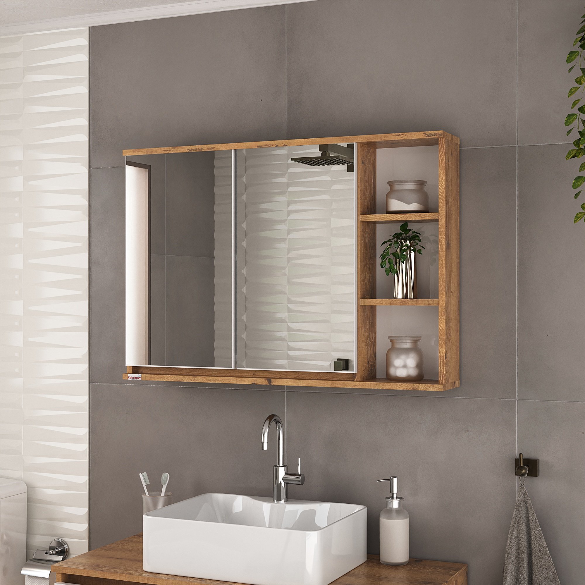 Espelheira Apollo para Banheiro 86 cm amadeirado Antiqua com