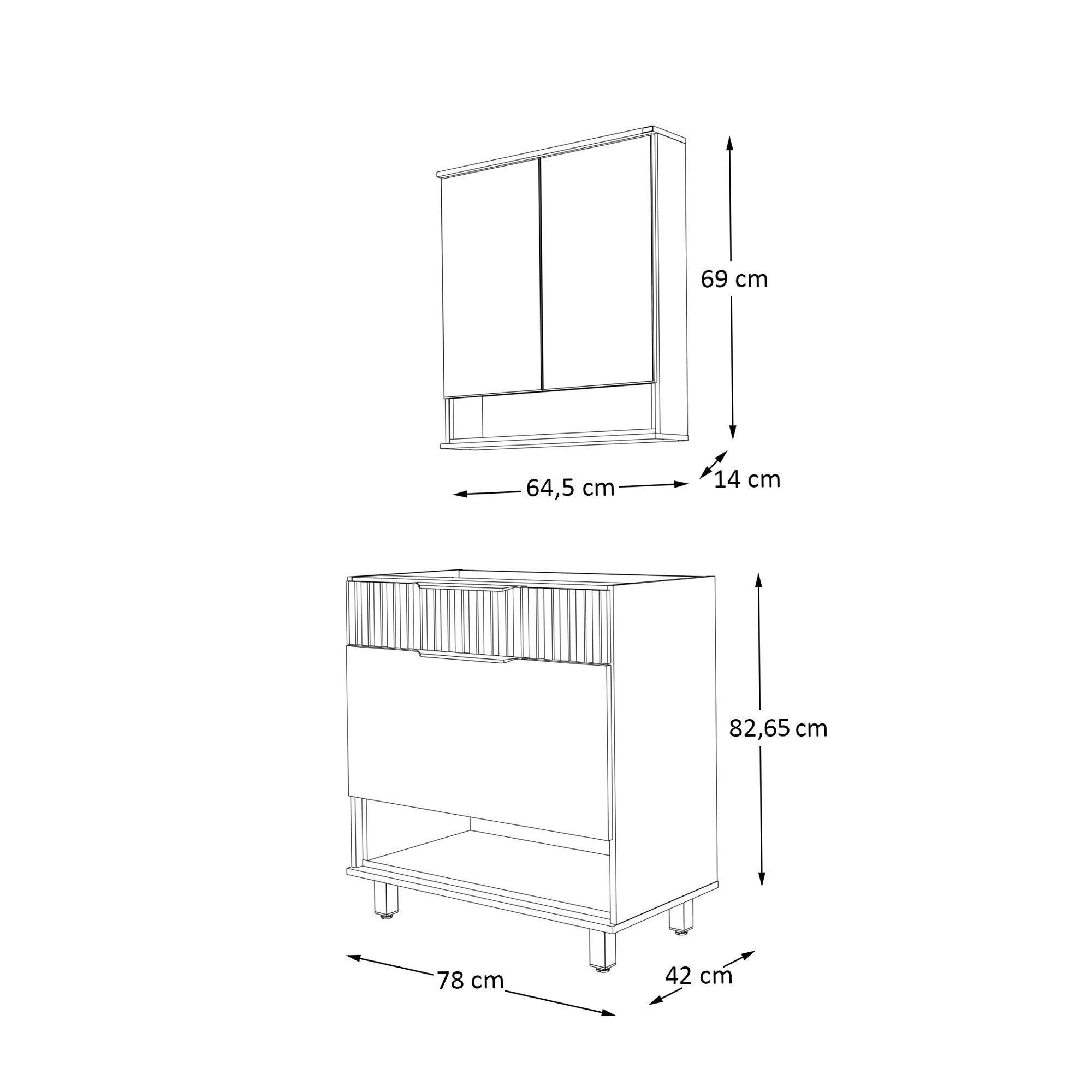 Conjunto para Banheiro Teodora 78cm com Pés, Espelheira Mariana e