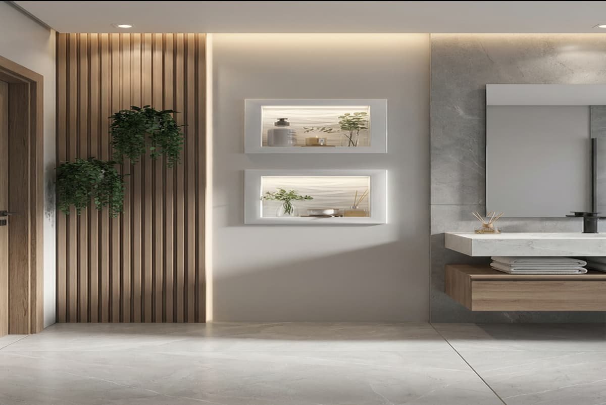 banheiro de casa com nicho branco embutido