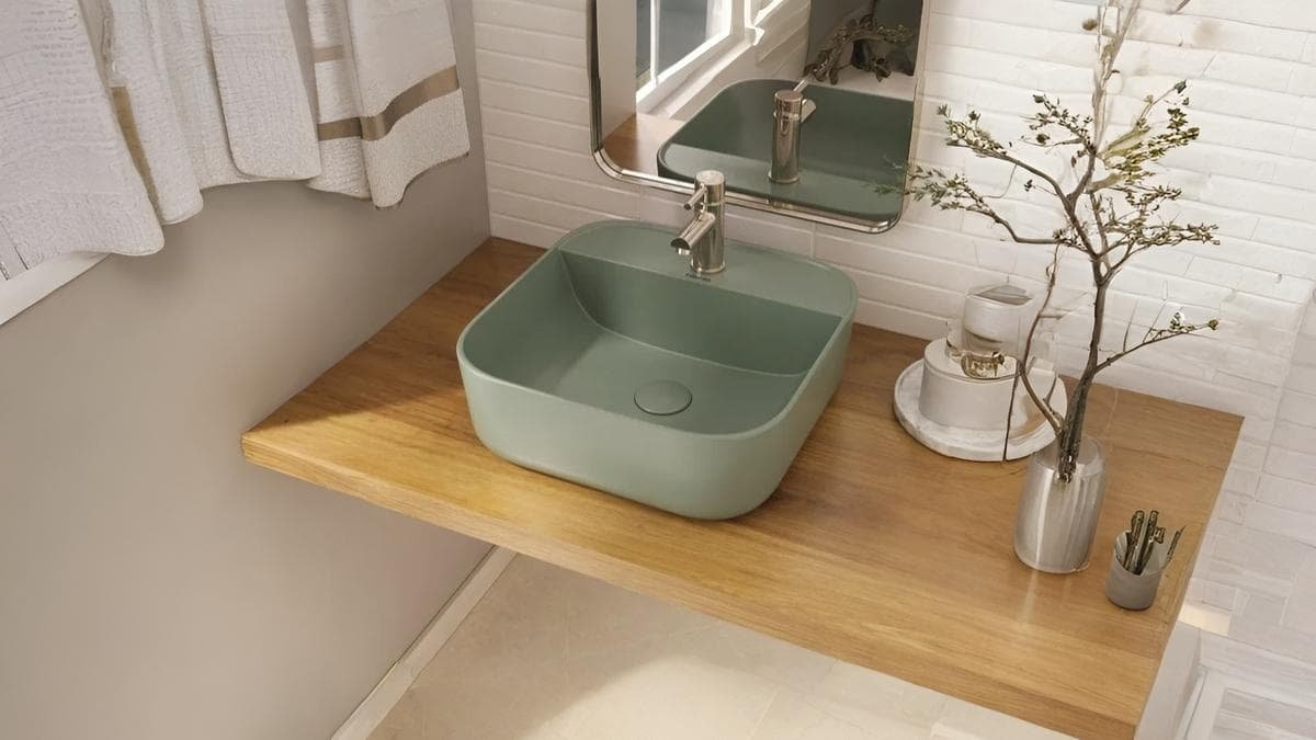 cuba de apoio em ceramica na cor verde