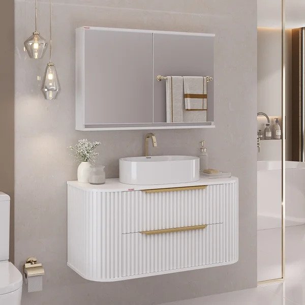 conjunto de banheiro suspenso branco